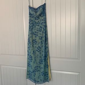 Michaelangelo formal beaded strapless gown with side slits, size L